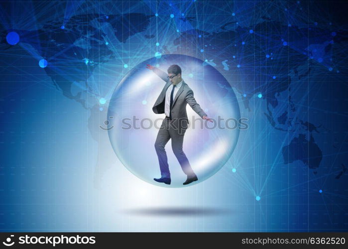 Businessman flying inside the bubble. The businessman flying inside the bubble