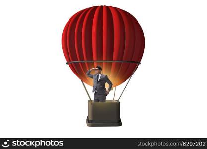 Businessman flying on balloon isolated on white