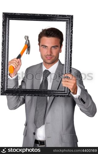 Businessman frame on white background