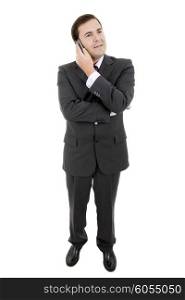 Businessman full body, calling on the phone, isolated