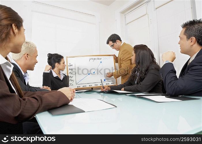 Businessman giving a presentation to business executives