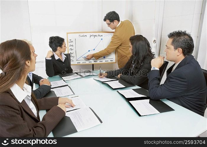 Businessman giving a presentation to business executives