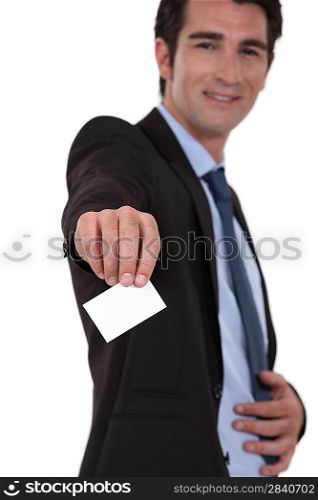 businessman giving his visit card