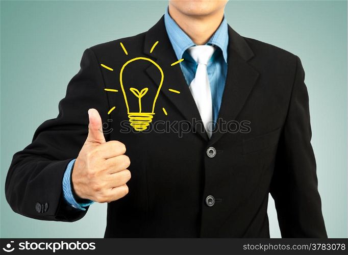 businessman giving you thumbs up lightbulb idea concept