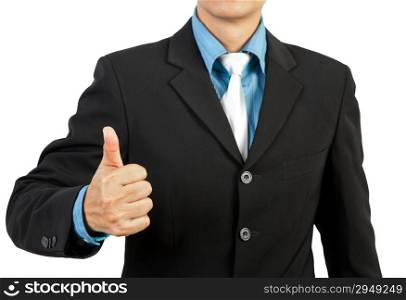 businessman giving you thumbs up on white background