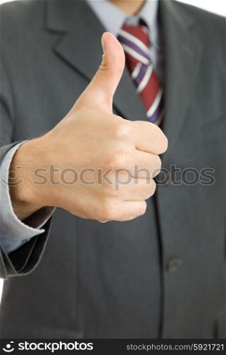 Businessman going thumbs up, close up picture