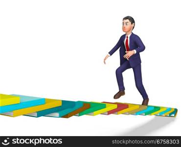 Businessman Going Up Indicating Ascend Succeed And Victorious