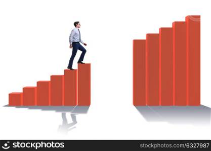 Businessman going up the bar chart in growth concept. The businessman going up the bar chart in growth concept