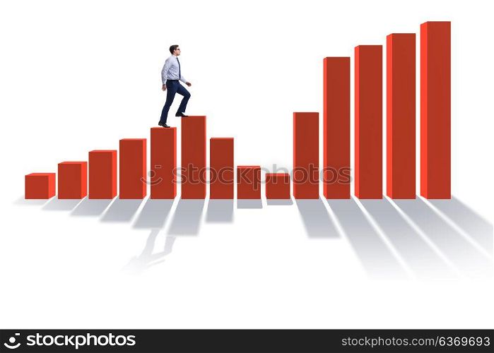 Businessman going up the bar chart in growth concept