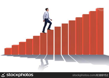 Businessman going up the bar chart in growth concept