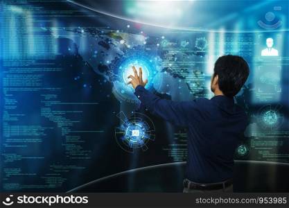 Businessman graphic interface concept of business people Artificial intelligence (AI) and the Internet of information communication technology with the most advanced security systems to access high-tech systems