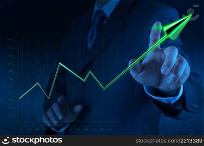 businessman hand drawing 3d virtual chart business on touch screen computer