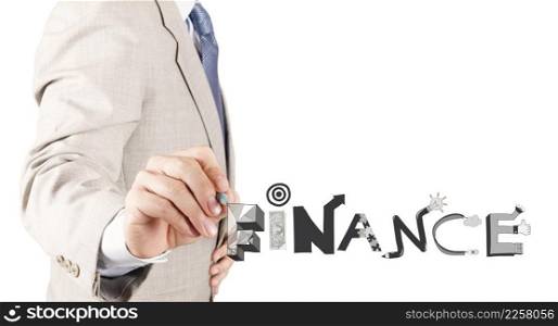 businessman hand drawing design word FINANCE as concept