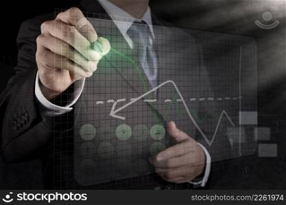 businessman hand drawing virtual chart business as concept