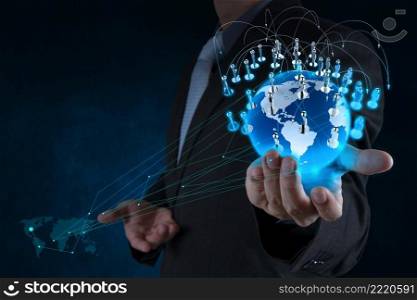 businessman hand holds social network as concep