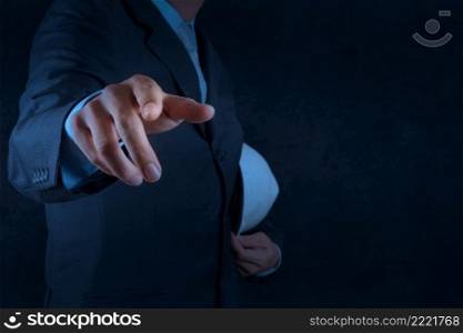 businessman hand pointing the whiteboard or virtual screen and copy space 