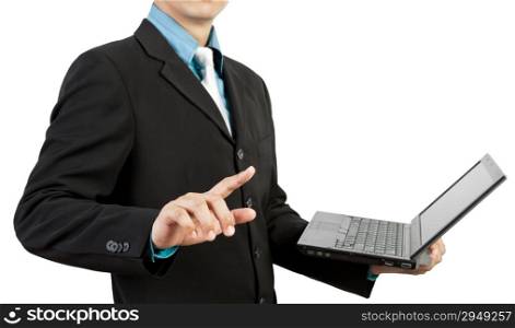 businessman hand pushing and notebook