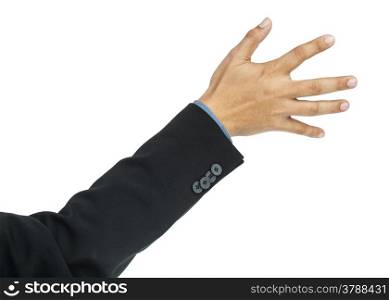 businessman hand pushing screen on white background