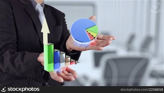 businessman hand showing 3d graphic model business strategy as concept