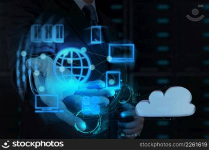 Businessman hand shows cloud network and new technology