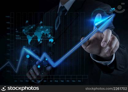 businessman hand touch 3d virtual chart business as concept