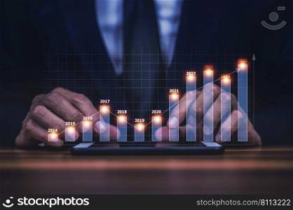 Businessman hand touch on visual screen trading online stock market concept or Investment exchange forex.