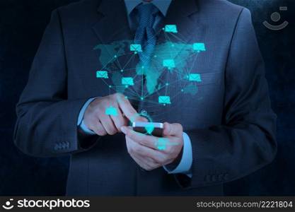 businessman hand use smart phone computer with email icon as concept