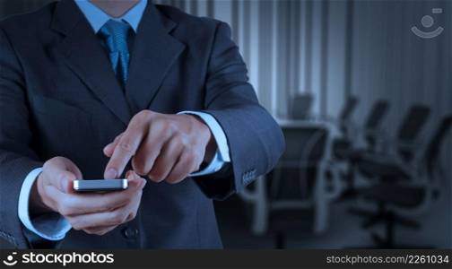 businessman hand use smart phone computer with email icon as concept