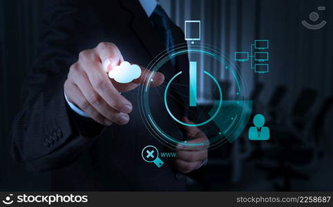 Businessman hand working with a Cloud Computing diagram on the new computer interface as concept