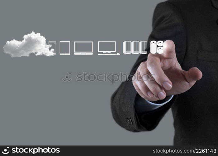 Businessman hand working with a Cloud Computing diagram on the new computer interface as concept