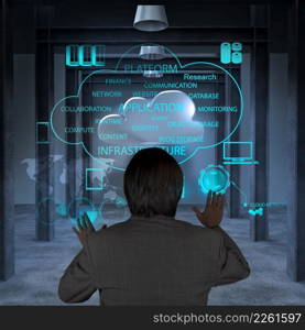 Businessman hand working with a Cloud Computing diagram on the new computer interface as concept