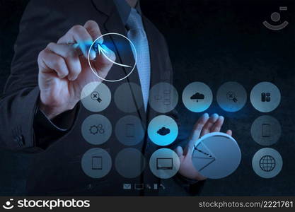 businessman hand working with new modern computer and business strategy as concept