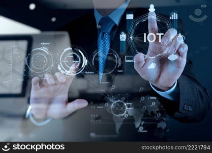 businessman hand working with new modern computer and business strategy as concept