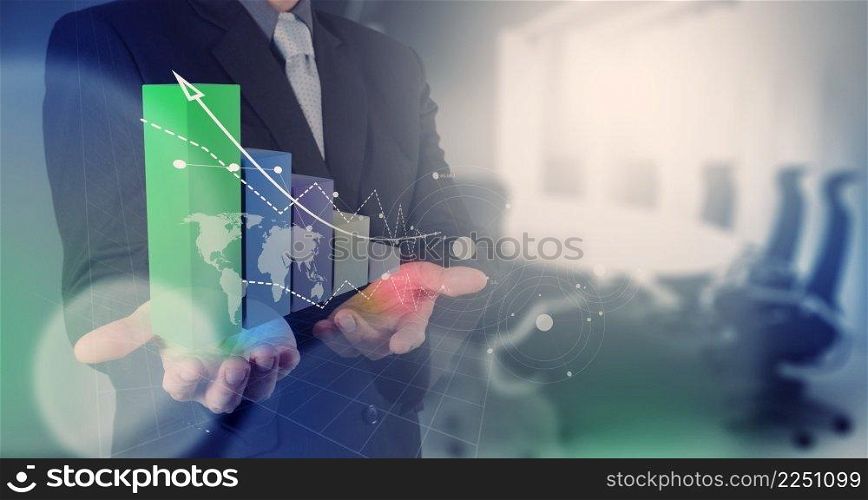 businessman hand working with new modern computer and business strategy as concept