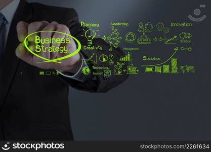 businessman hand working with new modern computer and business strategy as concept