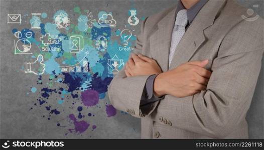 businessman hand working with the art of business strategy as concept