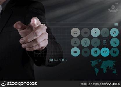 businessman hand working with www. written in search bar on modern computer interface