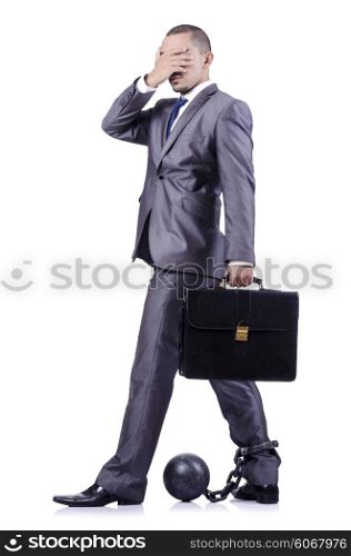 Businessman handcuffed isolated on white