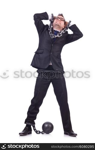 Businessman handcuffed isolated on white