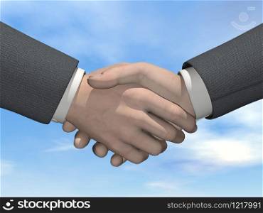 Businessman handshake in beautiful cloudy day background