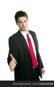 businessman handshake open hand positive over white background