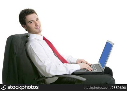 businessman handsome sit on chair working laptop computer