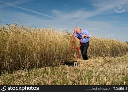 Businessman harvesting the fruits of his labor