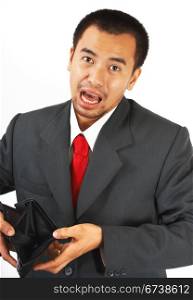 Businessman Has No Money And Showing His Empty Wallet