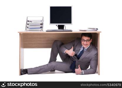 Businessman hiding in the ofice