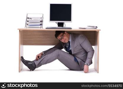 Businessman hiding in the ofice