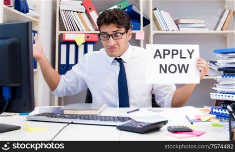 Businessman hiring new employees to cope with increased workload. The businessman hiring new employees to cope with increased work