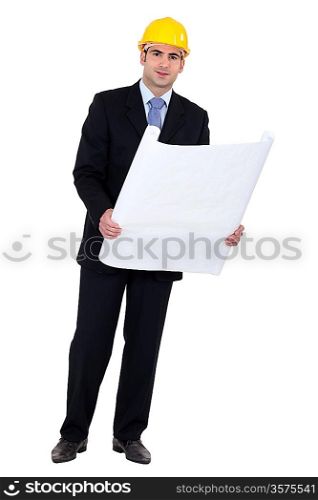 businessman holding a blueprint