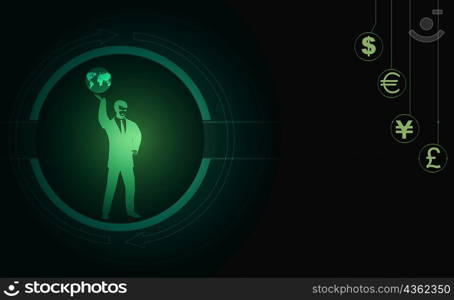 Businessman holding a globe in his palm