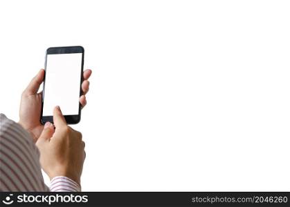 businessman holding a smart phone. Digital technology.Copy space